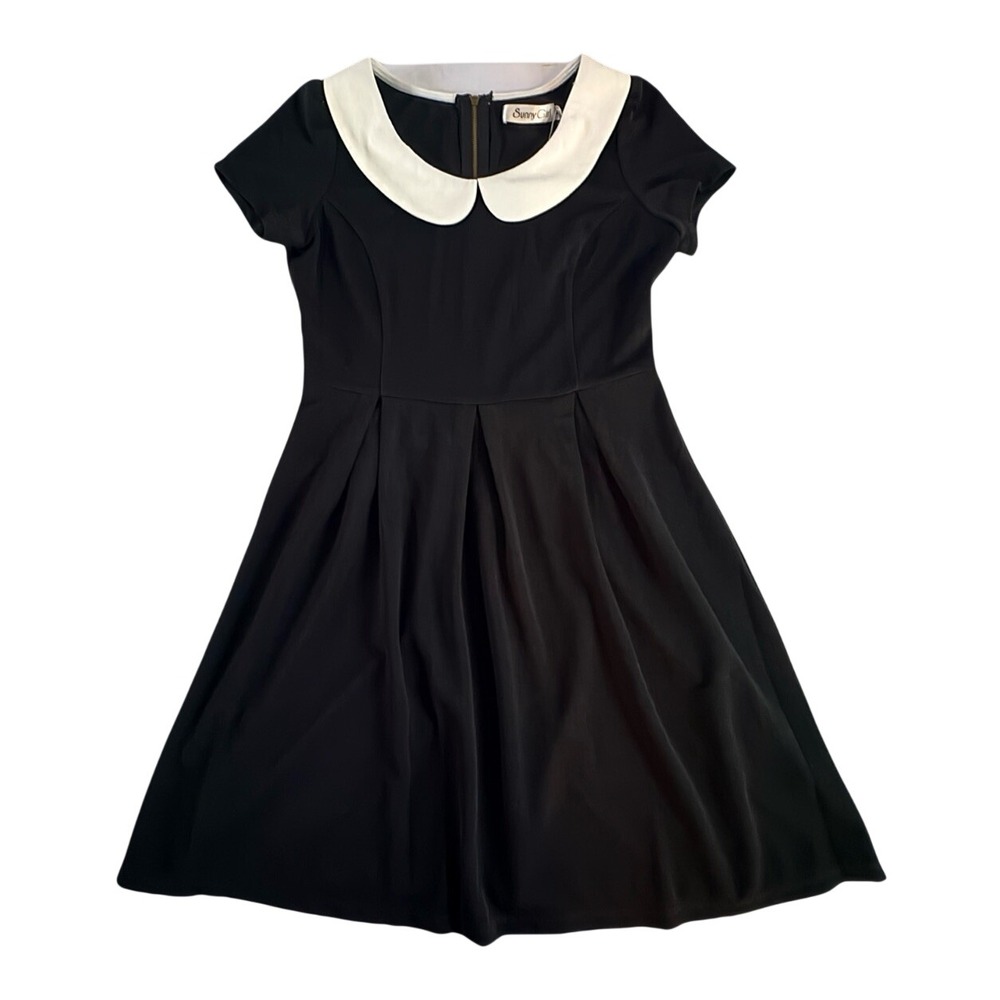 Sunny Girl Black Peter Pan Collar Dress Short Sleeve Fit Flare Mini Size 8‎